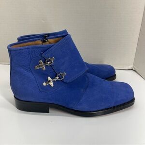 Carlo Morandi Men's Blue Leather Ankle Boots Size 12